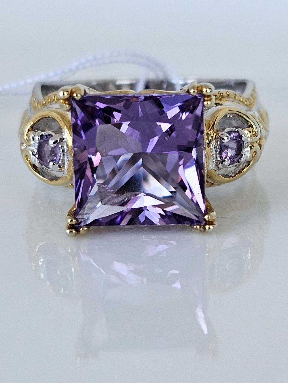 Gems En Vogue Amethyst Ring & Earrings Palladium Sterling Silver 18k Size 7! NWT - Picture 2 of 8